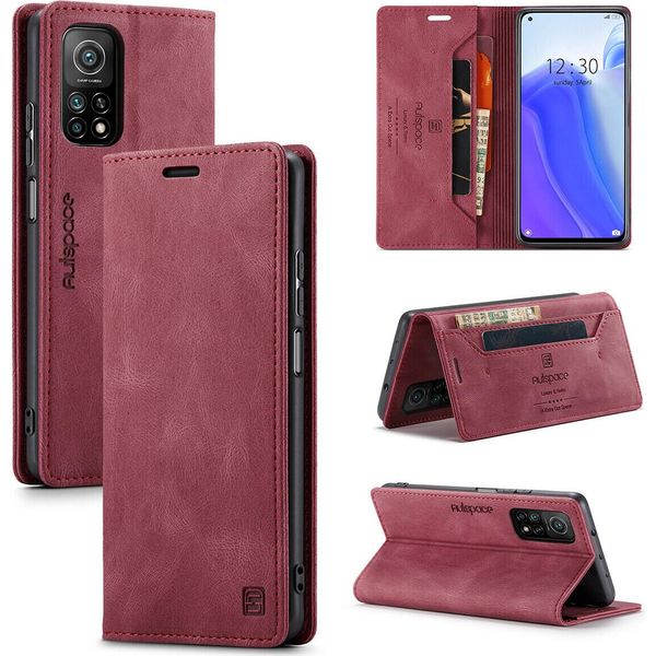 Xiaomi Mi 10T / Mi 10T Pro Wallet Case, Retropoliuretanoleather Case Stand Protective Cover Per Xiaomi Mi 10T / Mi 10T Pro Red-image