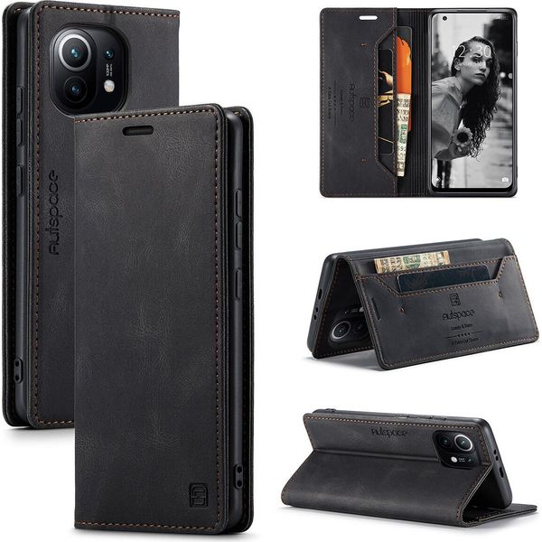 Xiaomi Mi 11 Case, Retro Custodia In Finto Cuoio, Stand E Custodia Protettiva Per Xiaomi Mi 11 Nero-image