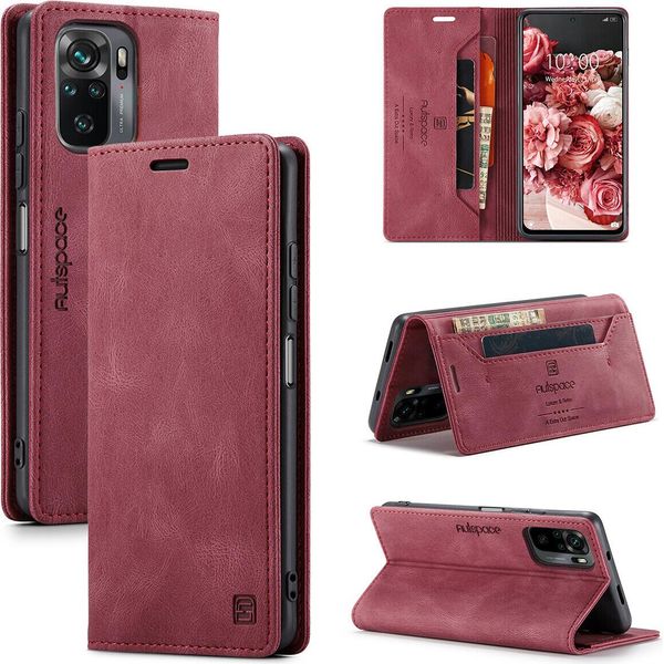 Custodia Redmi Note 10 4G, Custodia Retrò In Finto Cuoio, Supporto E Custodia Protettiva Per Xiaomi Redmi Note 10 4G / Note 10S Rosso-image