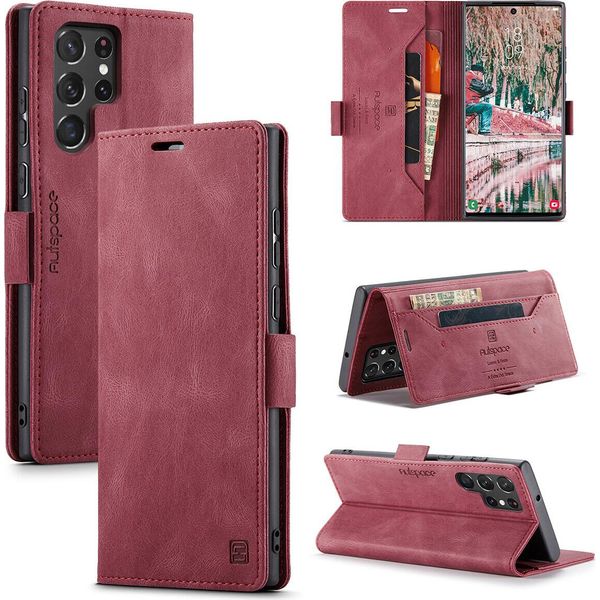 Galaxy S22 Ultra 5G Case, Retro Custodia In Finto Cuoio, Stand E Custodia Protettiva Per Samsung Galaxy S22 Ultra 5G Rosso-image
