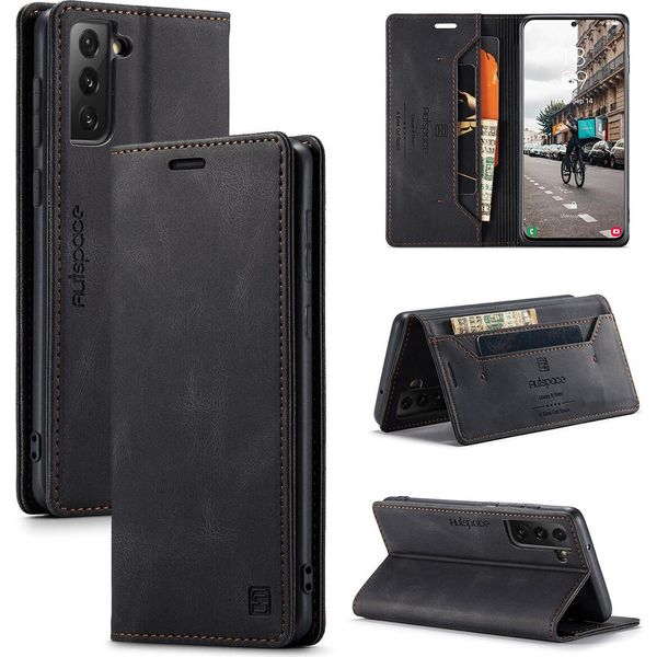 Samsung Galaxy S21 Fe 5G Case, Retro Custodia In Finto Cuoio, Stand E Custodia Protettiva Per Samsung Galaxy S21 Fe 5G Nero-image