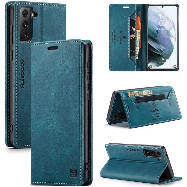 Samsung Galaxy S21+ 5G Case, Retro Custodia In Finto Cuoio, Stand E Custodia Protettiva Per Samsung Galaxy S21 Plus 5G Blu-image