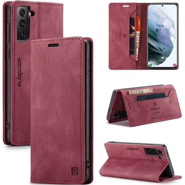 Samsung Galaxy S21 5G Case, Retro Custodia In Finto Cuoio, Stand E Custodia Protettiva Per Samsung Galaxy S21 5G Rosso-image