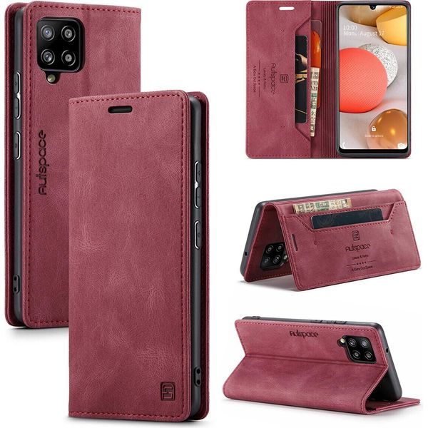 Samsung Galaxy A42 5G Case, Retro Custodia In Finto Cuoio, Stand E Custodia Protettiva Per Samsung Galaxy A42 5G Rosso-image