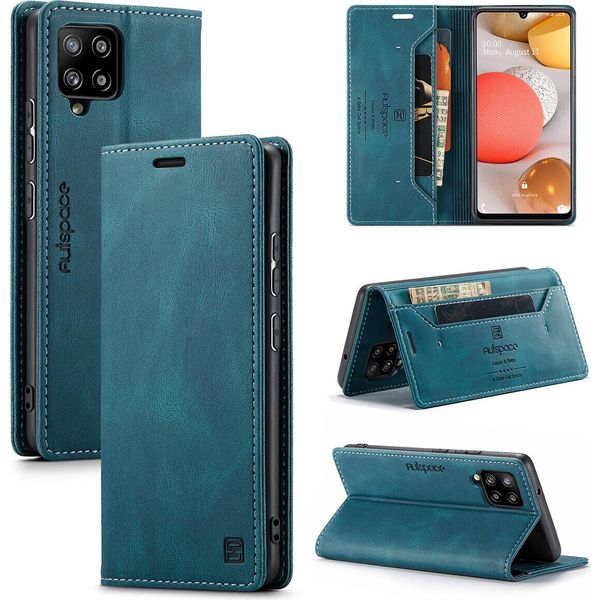 Samsung Galaxy A42 5G Case, Retro Custodia In Finto Cuoio, Stand E Custodia Protettiva Per Samsung Galaxy A42 5G Blu-image