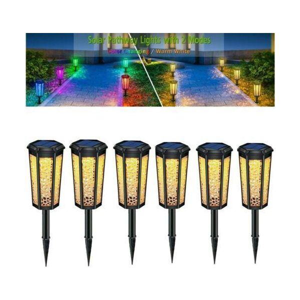Luce Solare Da Giardino, 2 Pezzi Led Luce Solare Bianco Caldo Lanterna Solare Picchetto Impermeabile IP65 Lampada Solare Picchetto Illuminazione Esterna Ombra Lanterna Giardino Luce-image