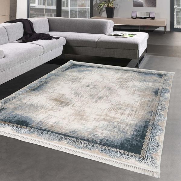 Tappeto Orientale In Lana - Effetto Sbiadito - Blu Dimensioni - 120X180 Cm-image