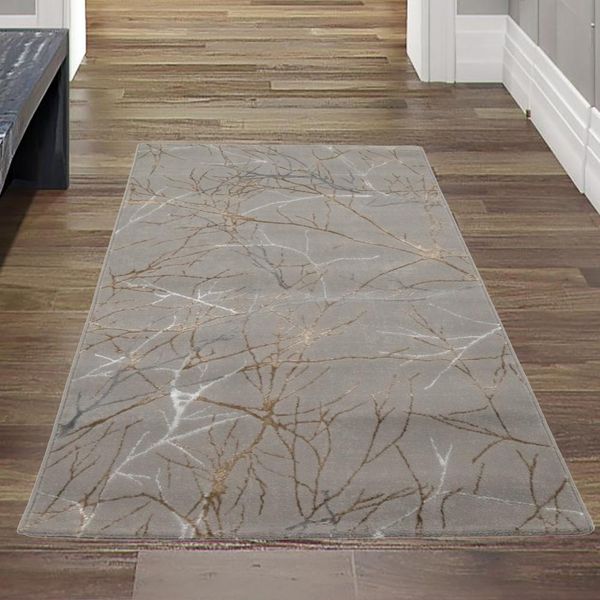 Tappeto Di Design Con Motivo Astratto A Nodi Lucidi Color Oro Dimensioni - 80 X 150 Cm-image