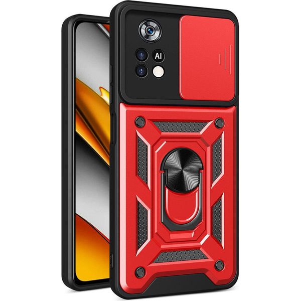 Xiaomi Poco X4 Pro 5G Custodia Con Anello Stand Holder Slide Camera Protection Tpu Bumper Silicone Case Per Xiaomi Poco X4 Pro 5G Rosso-image