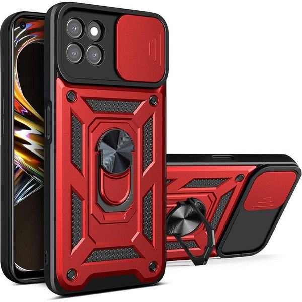 Realme 8I Custodia Con Anello Supporto Supporto Scivolare Fotocamera Protezione Tpu Paraurti Silicone Custodia Per Oppo Realme 8I Rosso-image