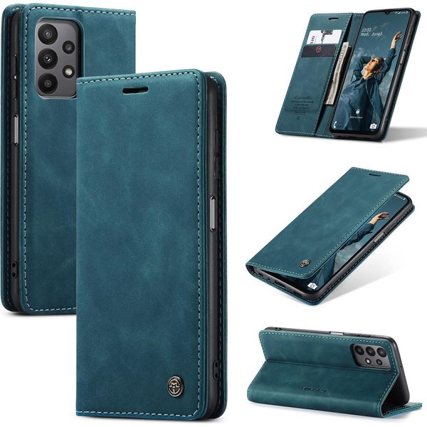 Custodia Galaxy A23 4G, Custodia Retrò In Finto Cuoio Con Funzione Stand Per Samsung Galaxy A23 4G Blu-image
