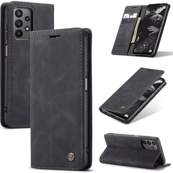 Custodia Galaxy A23 4G, Custodia Retrò In Finto Cuoio Con Funzione Stand Per Samsung Galaxy A23 4G Nero-image