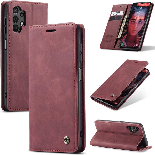 Custodia Galaxy A13 4G, Custodia Retrò In Finto Cuoio Con Funzione Stand Custodia Protettiva Per Samsung Galaxy A13 4G Rosso-image