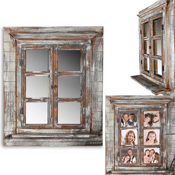Specchio Da Parete Melko Con Persiane Cornice Per Foto Shabby Appendiabiti - Marrone-image