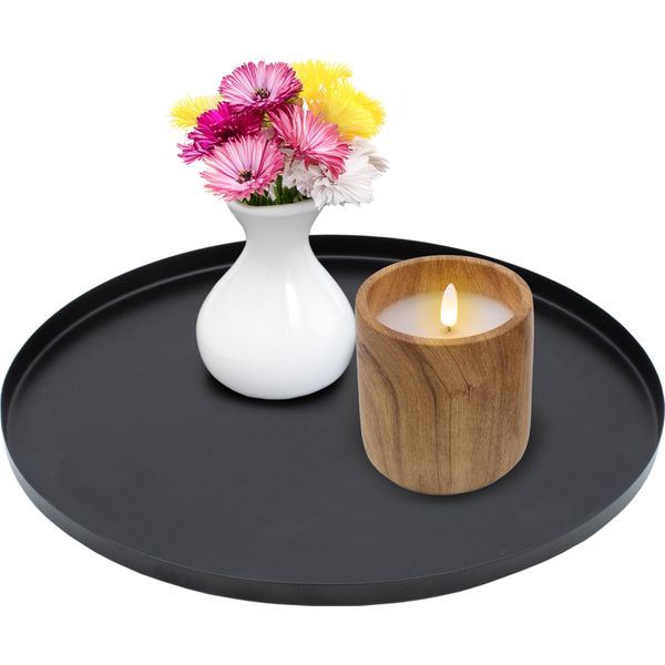 Vassoio Portacandele In Metallo Nero - Ø 30 Cm - Vassoio Decorativo E Da Portata Con Bordo - Ciotola Piatto Da Portata Vassoio Da Regalo-image