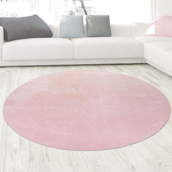 Tappeto Shaggy A Pelo Alto Lavabile Antiscivolo Rosa Dimensioni - 120 Cm Rotondo-image