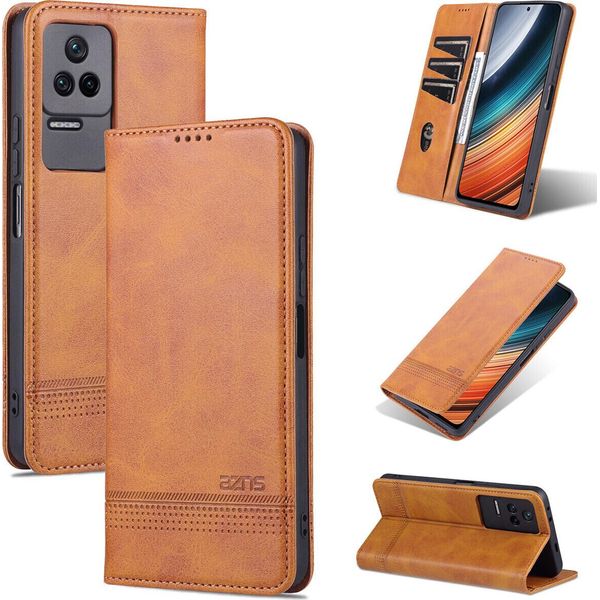 Redmi K50 Pro Custodia In Pelle, Flip Cover Wallet Case Chiusura Magnetica Stand Custodia Protettiva Per Xiaomi Redmi K50 / K50 Pro Marrone-image