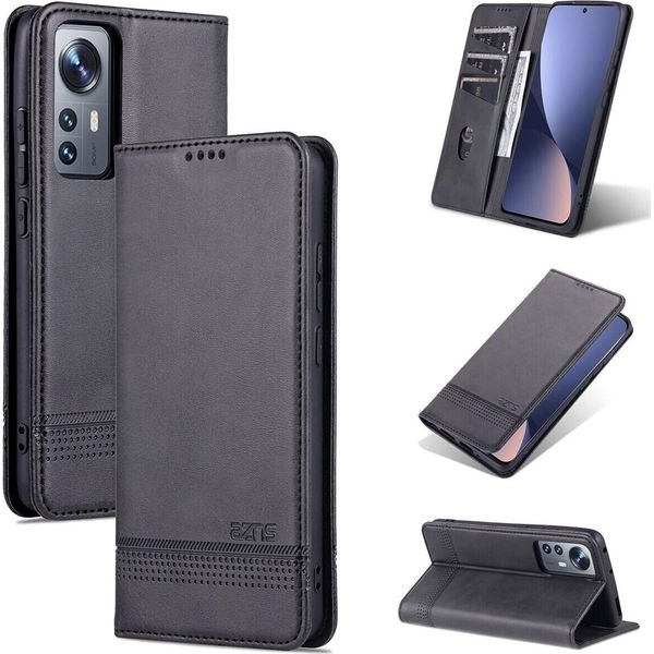 Custodia Xiaomi 12 / 12X, Portafoglio Con Chiusura Magnetica E Supporto, Custodia In Pelle Flip Per Xiaomi 12/Xiaomi 12X Nero-image