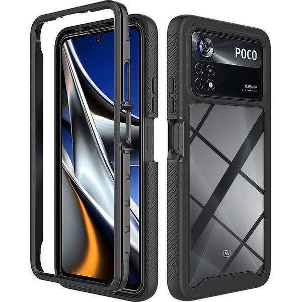 Xiaomi Poco X4 Pro 5G Case, Hybrid Transparent Back Rugged Tpu Bumper Antiscivolo Custodia Protettiva Full Body Per Xiaomi Poco X4 Pro 5G Nero-image