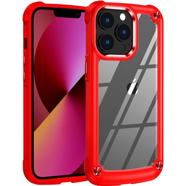 Custodia Iphone 13 Pro, Custodia Ibrida Trasparente Pc Tpu Bumper E Antiurto Per Iphone 13 Pro Rosso-image