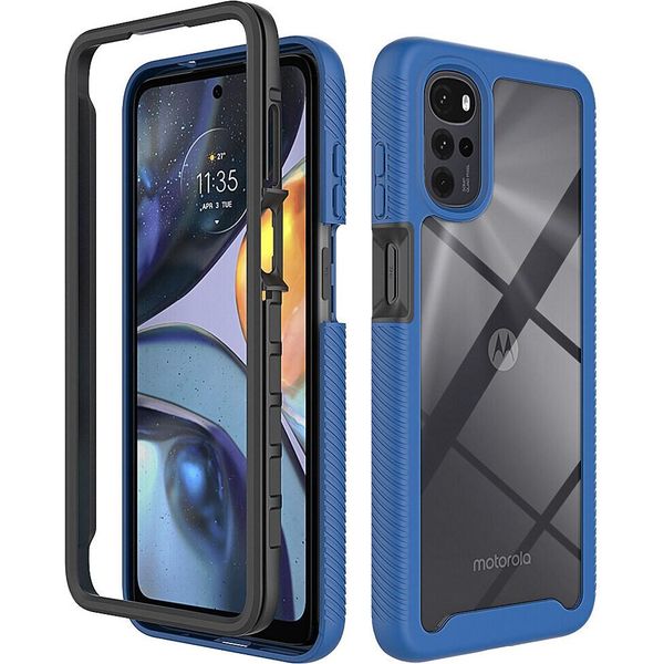 Moto G22 Case, Hybrid Transparent Back Cover, Rugged Tpu Bumper, Custodia Antiurto Per Motorola Moto G22 Blu Scuro-image