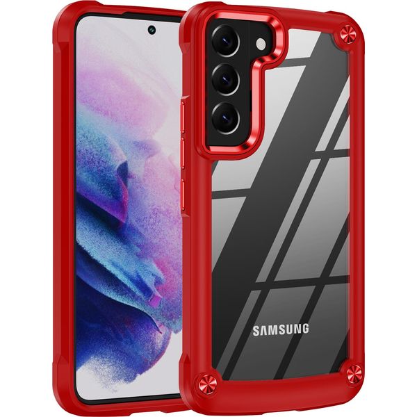 Custodia Per Samsung Galaxy S23, Paraurti Ibrido In Pc Tpu Trasparente E Custodia Antiurto Rosso-image