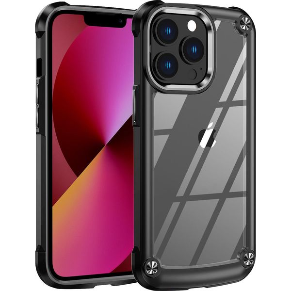 Custodia Iphone 13 Pro Max, Custodia Ibrida Trasparente Pc Tpu Bumper E Antiurto Per Iphone 13 Pro Max Nero-image