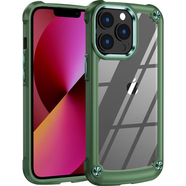 Custodia Iphone 13 Pro Max, Custodia Ibrida Trasparente Pc Tpu Bumper E Antiurto Per Iphone 13 Pro Max Verde-image