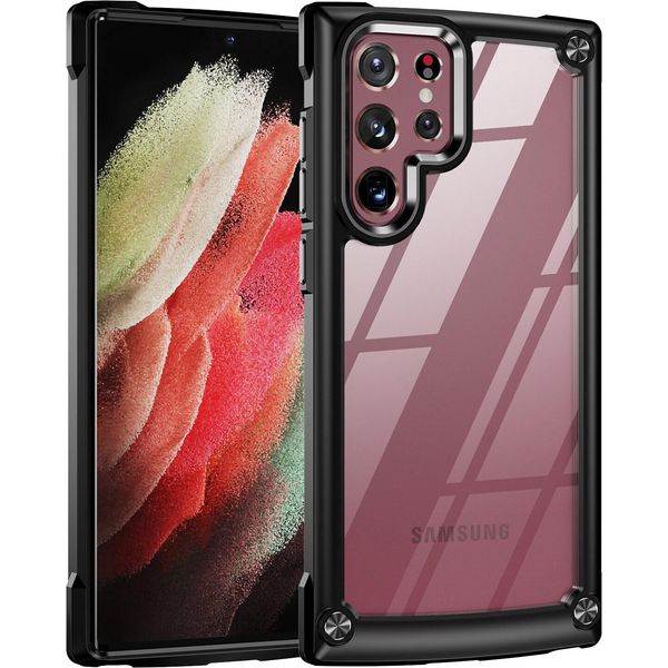 Custodia Per Samsung Galaxy S23 Ultra, Paraurti Ibrido In Pc Tpu Trasparente E Custodia Antiurto Nera-image
