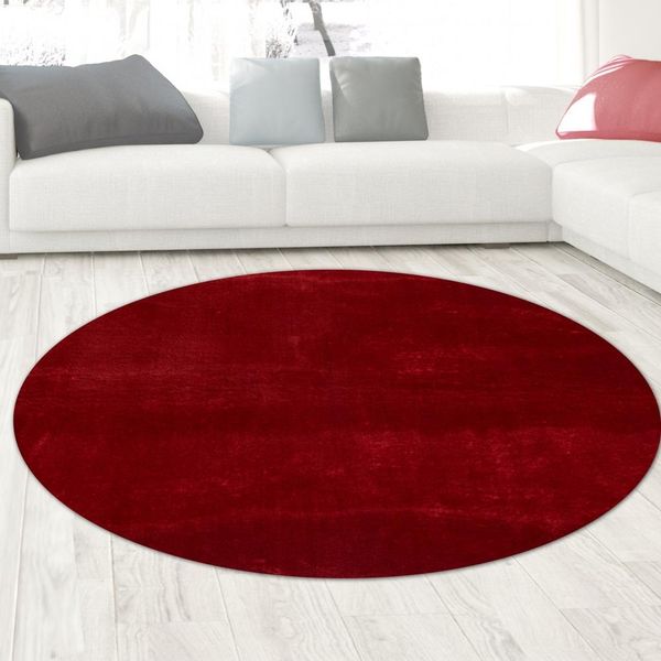 Tappeto Shaggy A Pelo Alto Lavabile Antiscivolo Rosso Dimensioni - 200 Cm Rotondo-image
