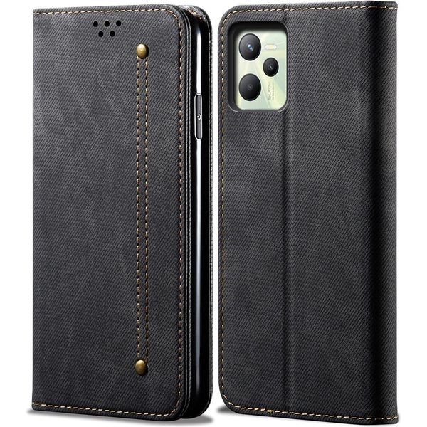 Custodia Realme C35, Custodia A Portafoglio In Pelle Con Chiusura Magnetica E Supporto Per Oppo Realme C35 Nero-image