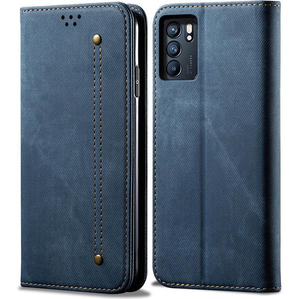 Custodia Oppo Reno6 5G, Custodia In Pelle Con Chiusura Magnetica E Supporto Per Oppo Reno6 5G Blu-image