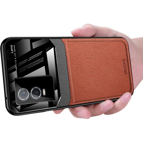 Vivo Y76 Custodia, Tpu Antiurto Antiscivolo In Pelle Vetro Len Custodia Protettiva Ibrida Per Vivo Y76 Marrone-image