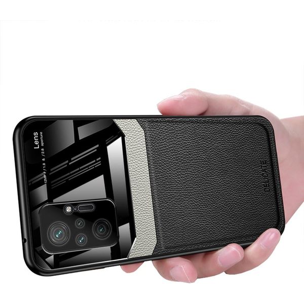 Redmi Note 10 Pro Case, Tpu Antiurto Antiscivolo In Pelle Vetro Len Custodia Protettiva Ibrida Per Xiaomi Redmi Note 10 Pro / Note 10 Pro Max Nero-image