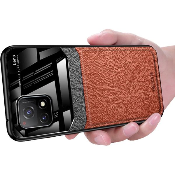 Vivo Y52S 5G Custodia, Tpu Antiurto Antiscivolo In Pelle Vetro Len Custodia Protettiva Ibrida Per Vivo Y52S 5G Brown-image