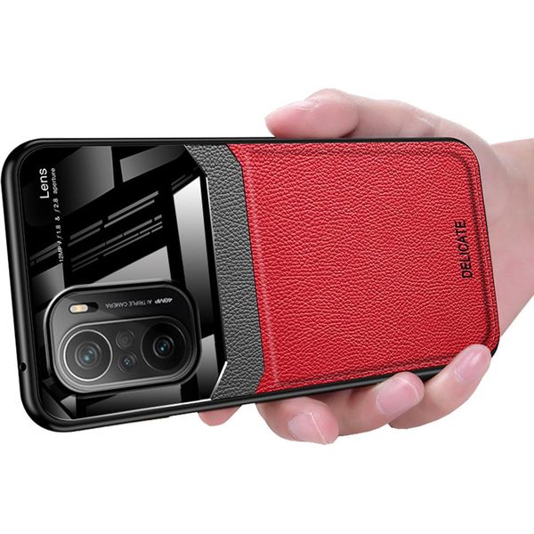 Custodia Per Redmi K40, Paraurti Ibrido In Tpu, Antiscivolo, Custodia In Pelle Con Texture Litchi E Protezione In Vetro Per Xiaomi Redmi K40 / K40 Pro Rosso-image