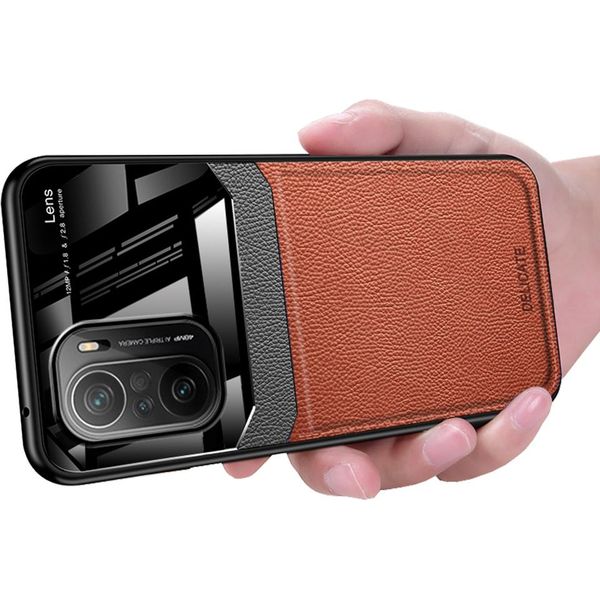 Custodia Redmi K40, Tpu Antiurto Antiscivolo In Pelle Vetro Len Custodia Protettiva Ibrida Per Xiaomi Redmi K40 / K40 Pro Brown-image