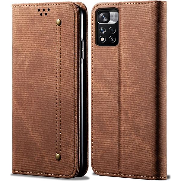 Custodia Redmi Note 11, Custodia A Portafoglio In Pelle Con Chiusura Magnetica E Supporto Per Xiaomi Redmi Note 11 Marrone-image