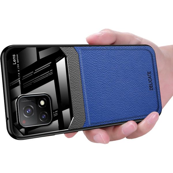 Vivo Y52S 5G Custodia, Tpu Antiurto Antiscivolo Pelle Vetro Len Custodia Protettiva Ibrida Per Vivo Y52S 5G Blue-image