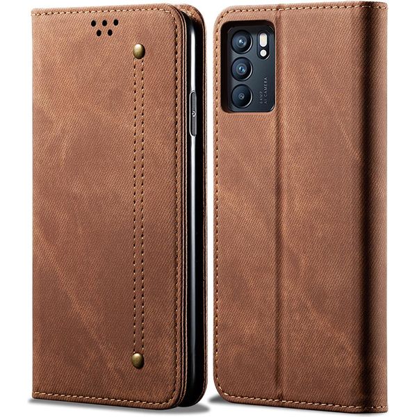 Custodia Oppo Reno6 5G, Custodia A Portafoglio In Pelle Con Chiusura Magnetica E Supporto Per Oppo Reno6 5G Marrone-image