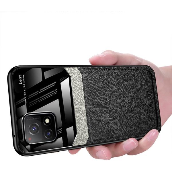 Custodia Per Vivo Y52S 5G, Paraurti Ibrido In Tpu, Antiscivolo, Custodia In Pelle Con Texture Litchi E Protezione In Vetro Per Vivo Y52S 5G Nero-image