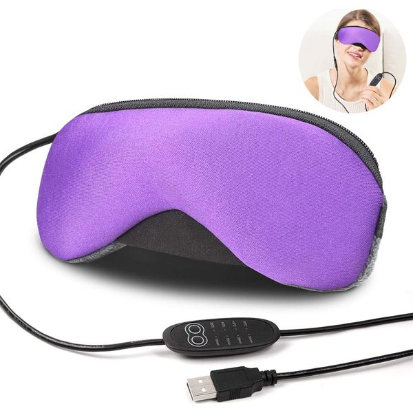 Maschera Per Gli Occhi Riscaldata, Riutilizzabile, Usb Maschera Per Gli Occhi Vaporizzante In Seta Con Controllo Della Temperatura/Timer Per Gonfiore Degli Occhi Durante Il Sonno, Occhi Secchi, Occhi Stanchi, Blefarite, Stili E Borse Degli Occhi, Viola-image