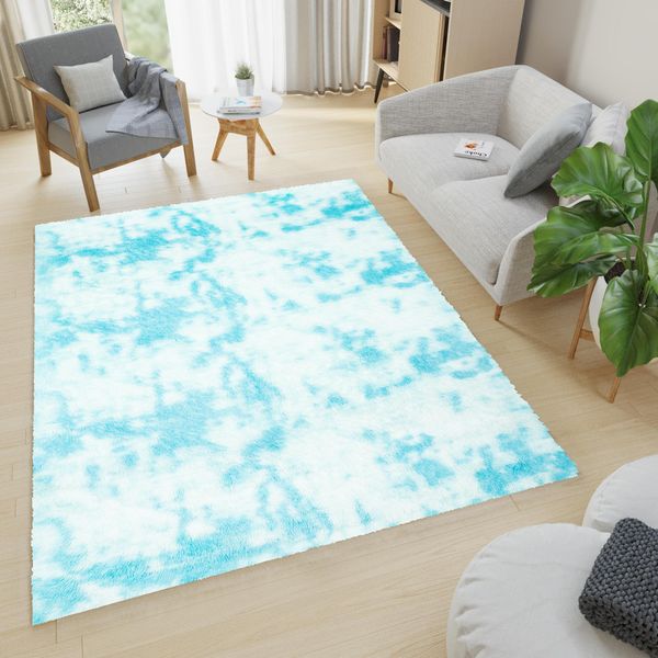 Tappeto A Pelo Corto Soggiorno Camera Da Letto Blu Colorato Moderno Astratto Design Screziato 200 X 300 Cm-image