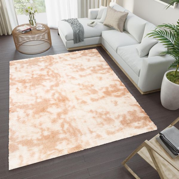 Tappeto A Pelo Corto Soggiorno Camera Da Letto Color Beige Chiaro Moderno Astratto Disegno Screziato 160 X 230 Cm-image