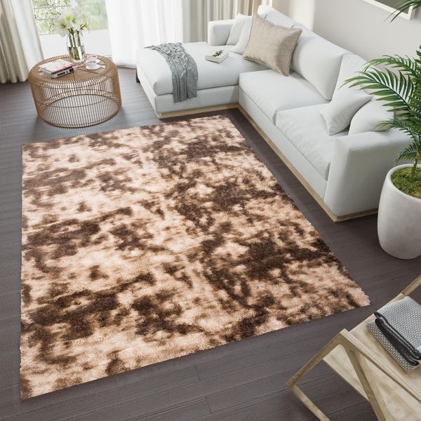 Tappeto A Pelo Corto Soggiorno Camera Da Letto Marrone Colorato Moderno Astratto Design Screziato 140 X 200 Cm-image