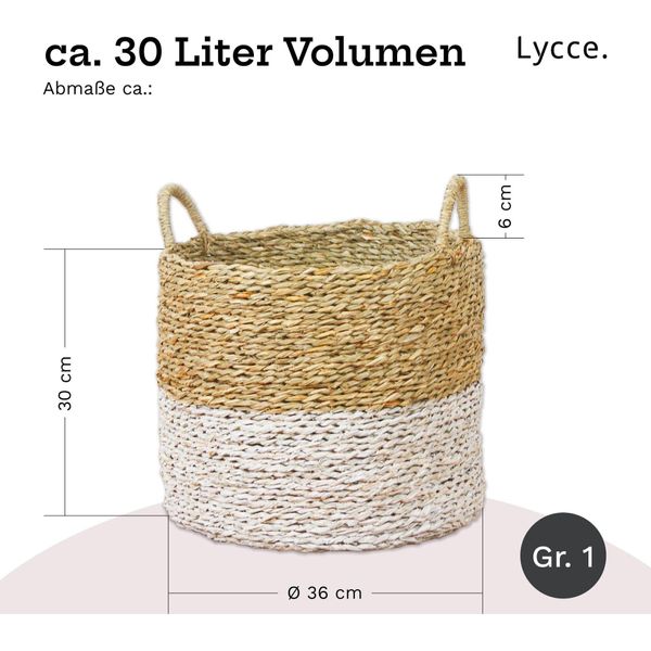Cesto Della Biancheria Lycce Con Manici | Cesto Intrecciato In Alghe Marine | Versatile, Può Essere Utilizzato Come Cesto Della Biancheria, Cesto Porta Giocattoli, Cesto Porta Regali, Organizer Da Bagno E Molto Altro Ancora. | Beige E Bianco, Dimensioni: Taglia 1-image