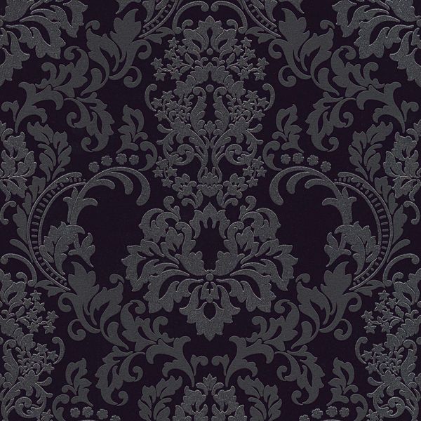 Carta Da Parati In Lana Ornamento Profhome 361663-GU Goffrato Nero Semilucido 5,33 M2-image