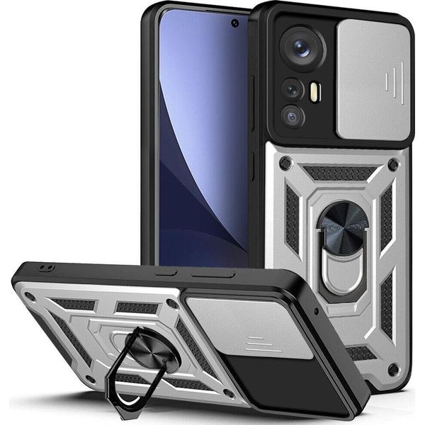 Xiaomi 12 Custodia Con Anello Supporto Supporto Scivolare Fotocamera Protezione Tpu Pc Custodia Protettiva Per Xiaomi 12 / Xiaomi 12X Argento-image