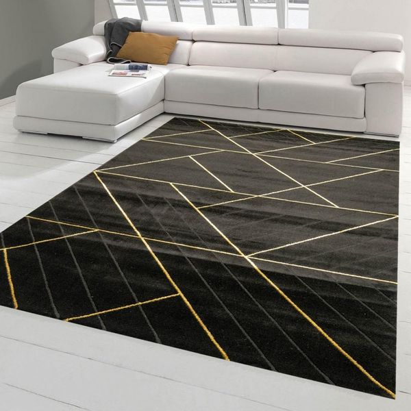 Tappeto Moderno Di Design Motivo Geometrico In Oro Nero Dimensioni - 200 Cm Quadrati-image