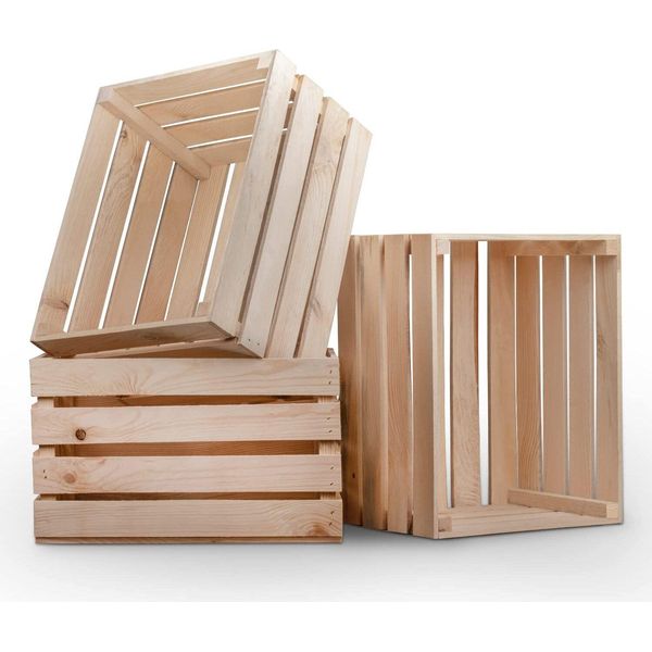 3 X Pineea Cassa Di Legno Naturale 50X40X30Cm - Cassa Di Vino Cassa Di Frutta Cassa Decorativa Cassa Di Mele-image
